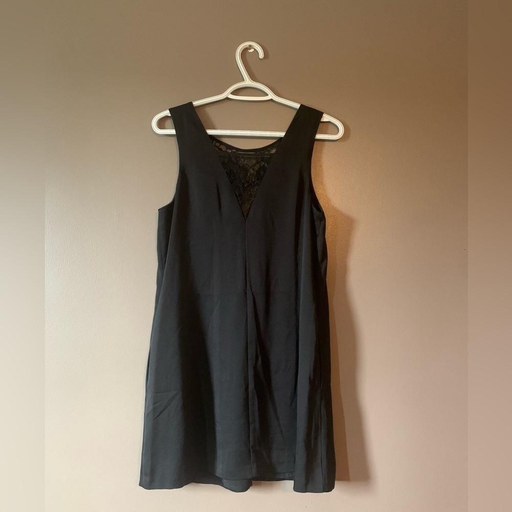 BCBGeneration Little Black Shift Dress with Lace V-neck Cutouts